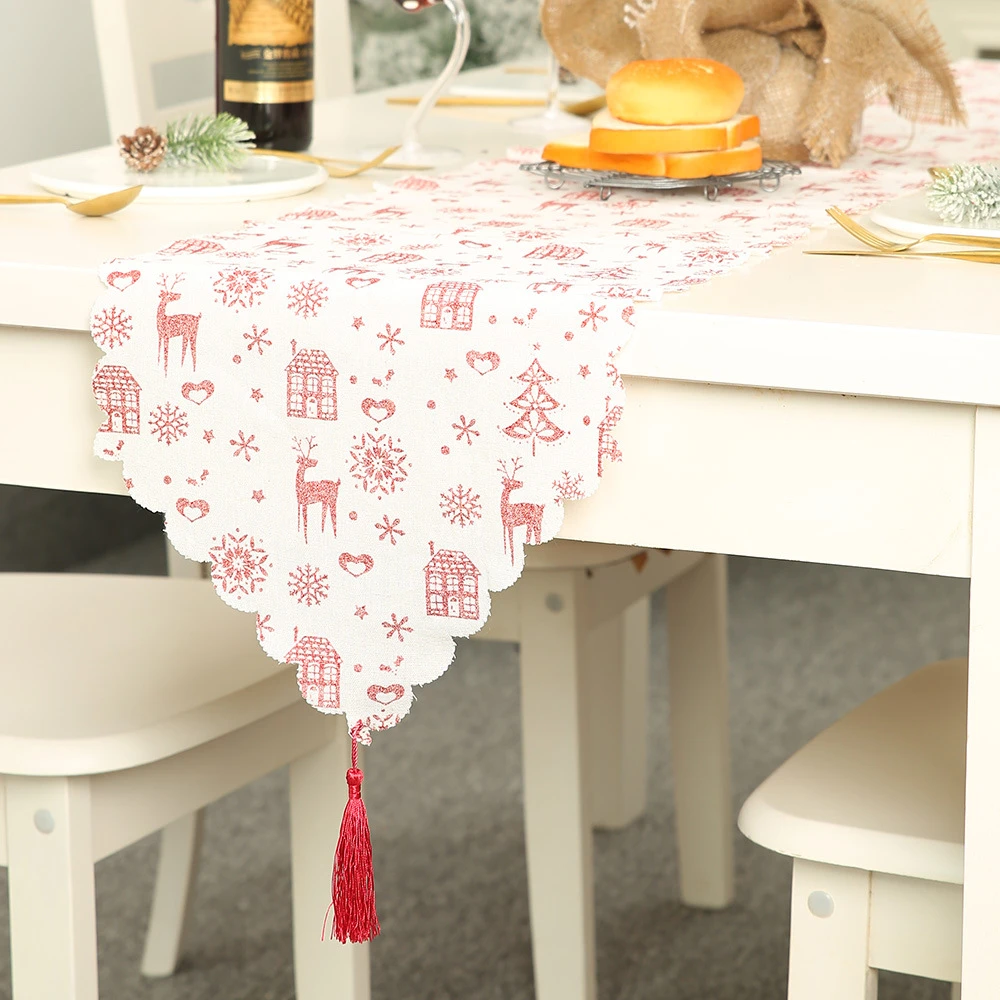 Christmas Party Decorations Table Runner Christmas Jute Table Runner Christmas Tapestry Decorative Printing table runner