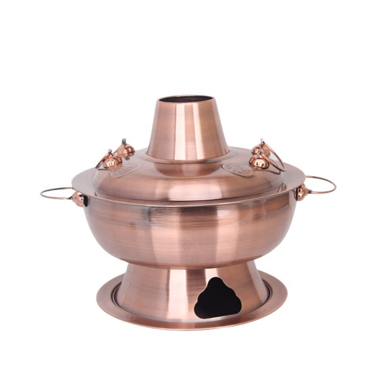 Classic old Beijing household round natural color gold bronze pure copper stainless steel charcoal hot pot shabu hot pot