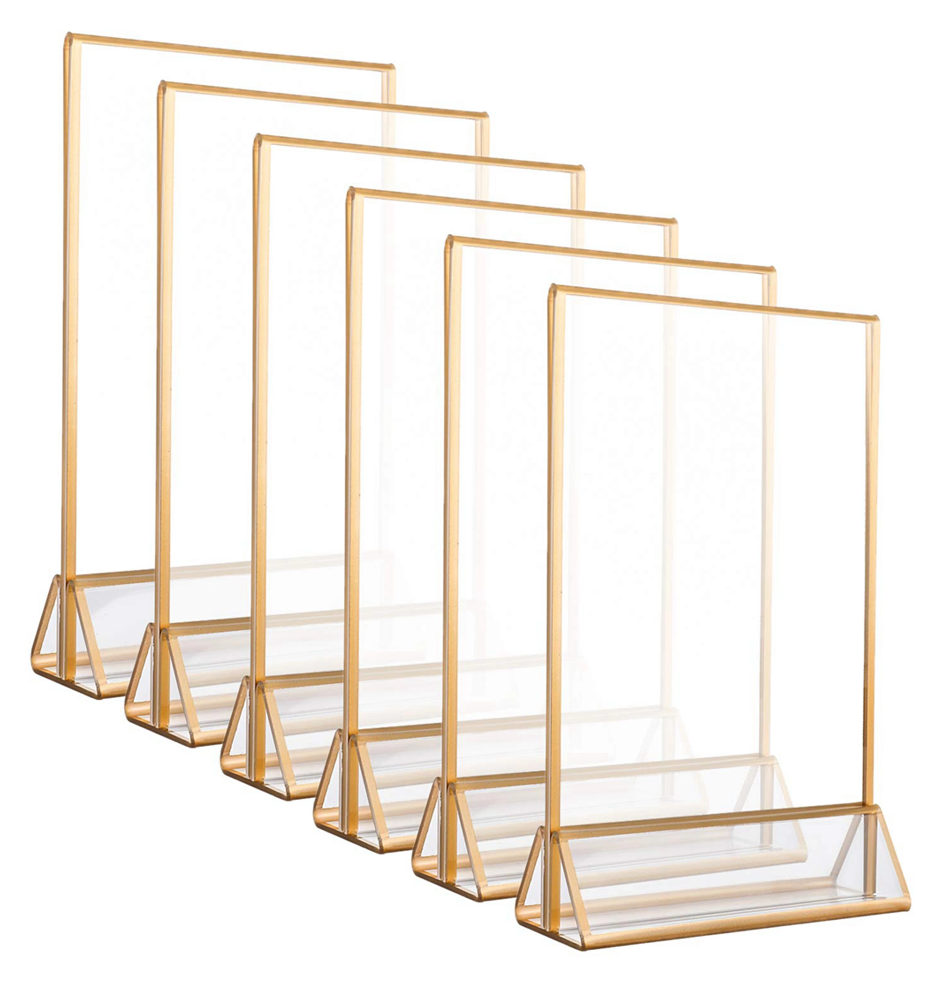 Clear Acrylic Sign Holder ,Table Menu Stand, Card Display Holder with Gold Edge