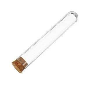 clear round borosilicate glass test tube with cork lid