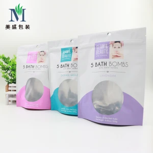 colorful resealable smell proof gravure printing stand up ziplock clear window sachets ocean bath bombs plastic packaging bag