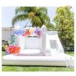 Commercial wedding jumping castle inflatable white bounce house with slide