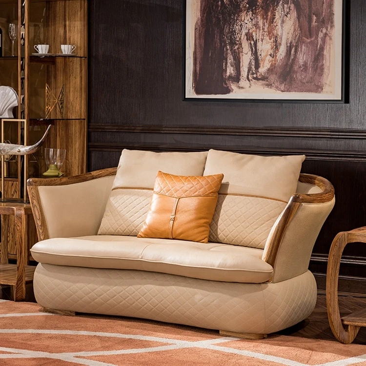 contemporary Genuine Leather sofa set modern simple living room home furniture set beige full leather sofa set