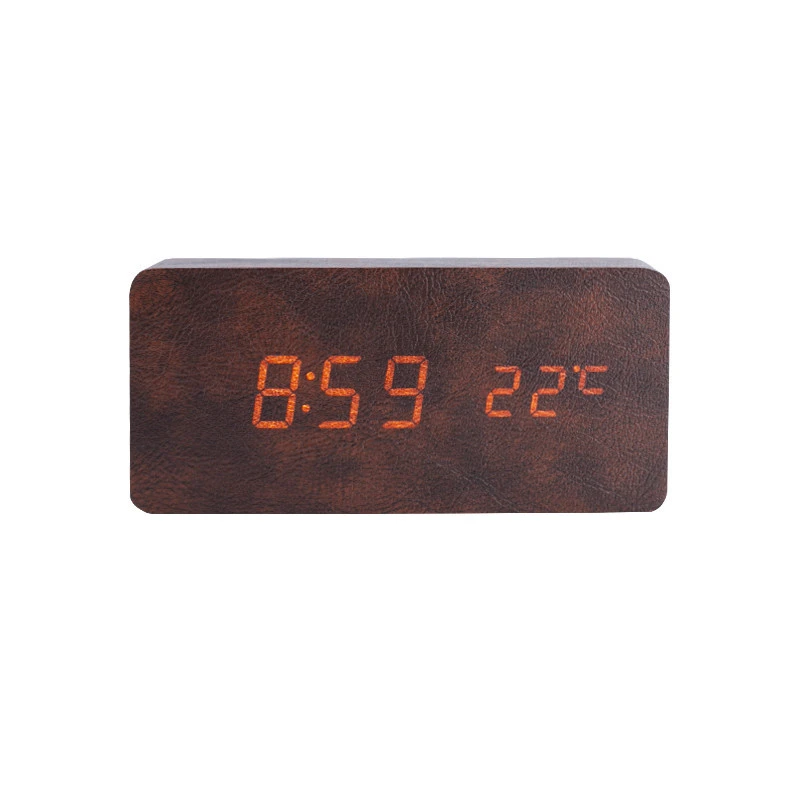 Corporate Gift Custom Adjustable Luminance Voice Control Triple Alarms Digital Table Smart Led Clock Alarm Wood