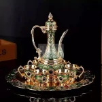 creative tea cup saucer set with tea pot and tray and stand base for arabic and Pilgrimage Muslim favor/ ramadan gift