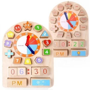 Custom Digital Children Geometric 3D Clock Wooden Educational Toy Clock