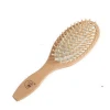 Custom logo wholesale natural hairbrush with bamboo pins wooden paddle oval bamboo hair brush