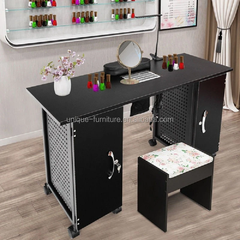 Custom salon furniture nail station display shelf display stand with cabinet