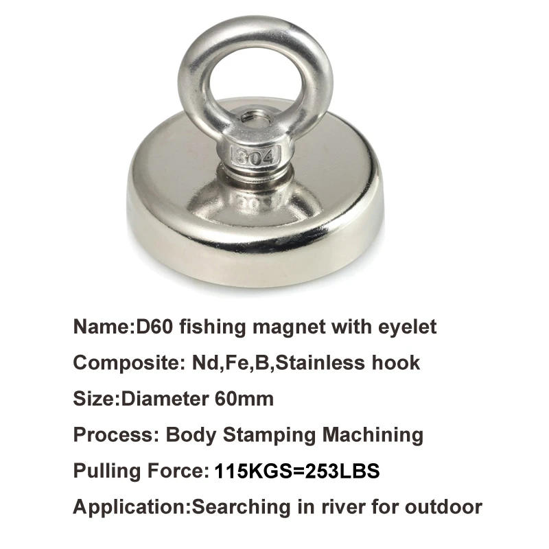 D60mm 115kg Neodymium Fishing Magnet With 10M Rope for Outdoor Searching