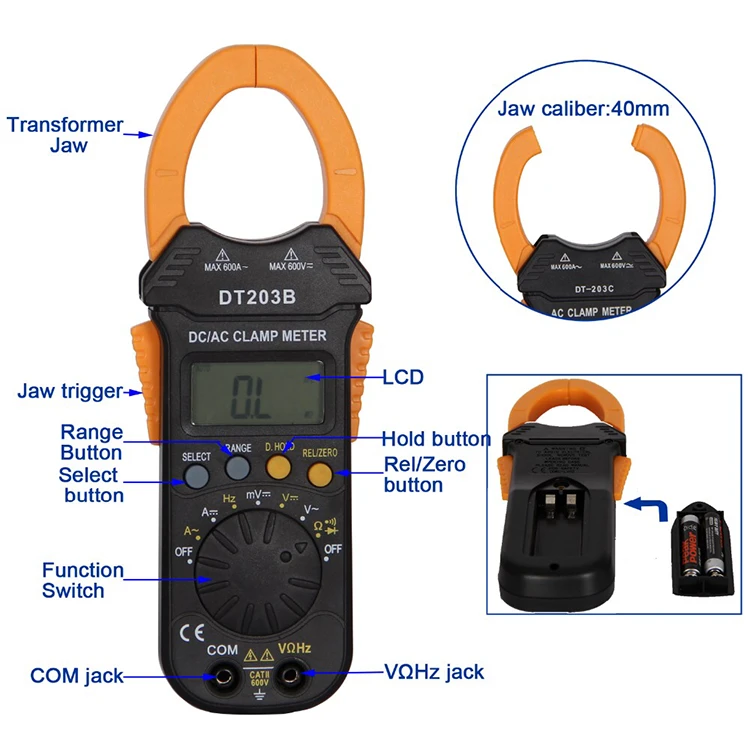 digital aca/ dca clamp meter ac/dc DT-203B with frequency function