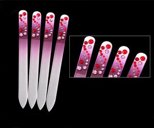 Disposable crystal manicure nail files,cosme nail shiner buffer bulk glass nail file in PVC sleeve,baby nail files with diamond