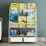 DIY Assembly Kids Boys Girls Library Study Books Toy File Racks Bookshelf 5 shelf Bookcase with Storage Baskets Furniture
