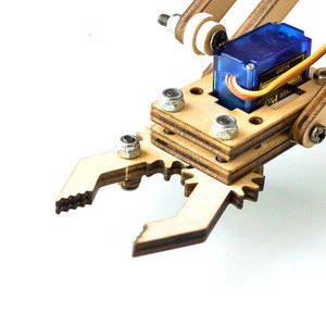 DIY Kit 4 DOF Robot Manipulator Arm Wooden Mechanical Arm Clamp Claw Kit Support Servo SG90 for Rpi Robotic Education