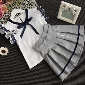 DL20450F 2018 fashion girls clothing sets tops+skirts 2 pcs suits summer kids clothing set