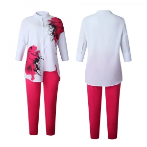 Drop Shipping summer Casual Women flower Print office suit Set 2 Piece Shirt Pant women Outfits