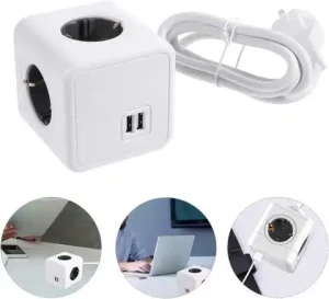 Dual USB Quick Charge Rubiks Cube Plug With 4 Expansion Sockets 1.4M Cable Line Switch Sockets