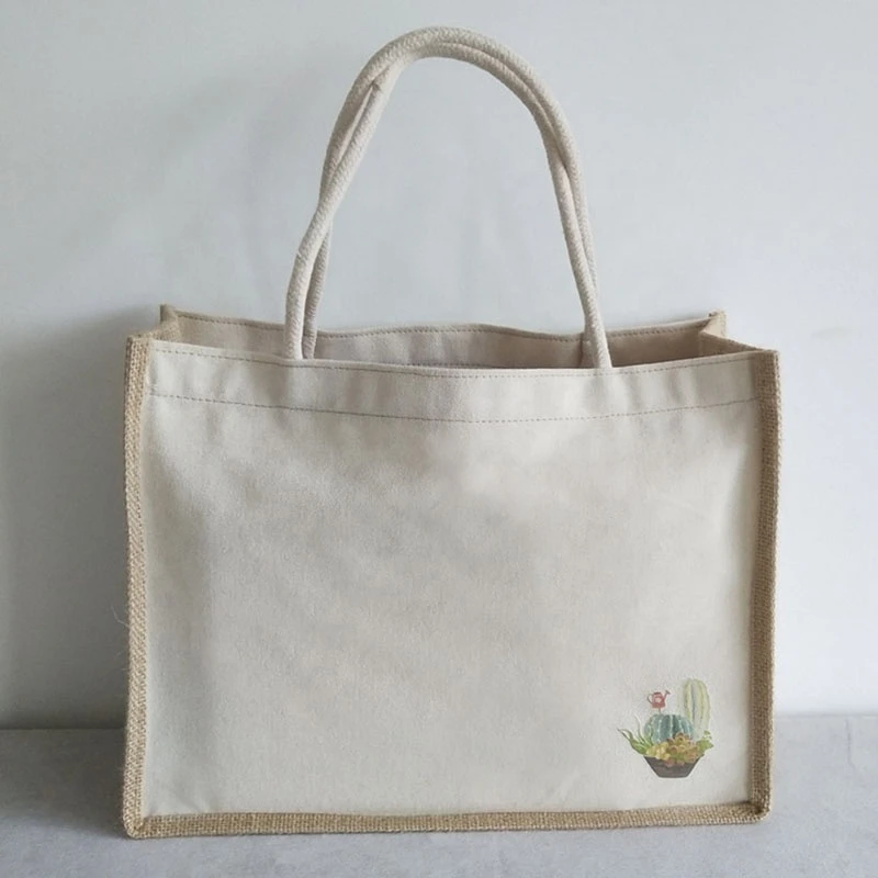 Eco-friendly Jute Shopping Ins Style Linen Small Fresh Vintage Manufacturers Cotton Hemp Canvas Custom Logo Bag