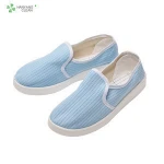 Electronics factory cleanroom stripe canvas PVC outsole shoe esd antistatic dustproof safety shoes