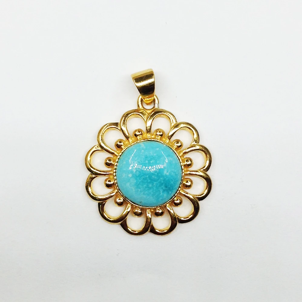 Everyday Wear 925 Sterling Silver Gold Plated Lightweight Turquoise Low MOQ Supplier Pendants Gemstones Chain Trendy Necklaces