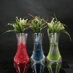 Factory cheap custom logo colorful foldable plastic flower vase for home decoration