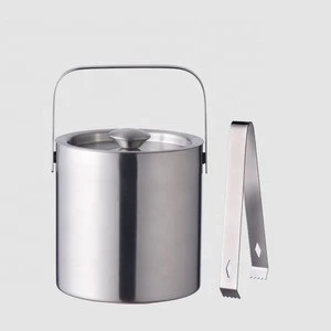 Factory Direct custom 1.3L 1l retro insulated promotional ss cube champagne tub wine polished metal ice bucket with tongs lid