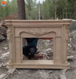 Factory Directly Hand Caving Natural Beige Marble Surround Stone Fireplace