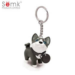 Famous brand cute animal dog shape pvc pu metal 3d key chain with ring