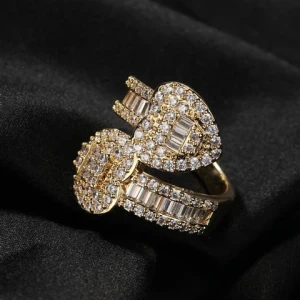 Fashion Jewelry Rings Full Diamond Heart Shaped Ladies Finger Gold Ring Design Engagement for Girls And Women