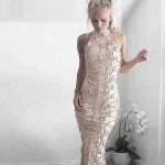 fashion ladies  sequin sleeveless floor length party evening dress
