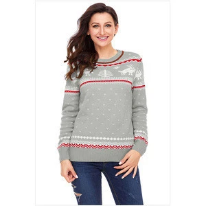 Fashion New Design Plus Size Crew Neck Pattern Knitted Christmas Pullover Women Winter Sweater