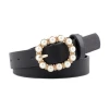 Fashion Pearl Decorative Belt Ladies Belt Round Pin Buckle Pearl Belts Women&#x27;s Casual Solid PU Leather Thin Belt Ceinture Femme
