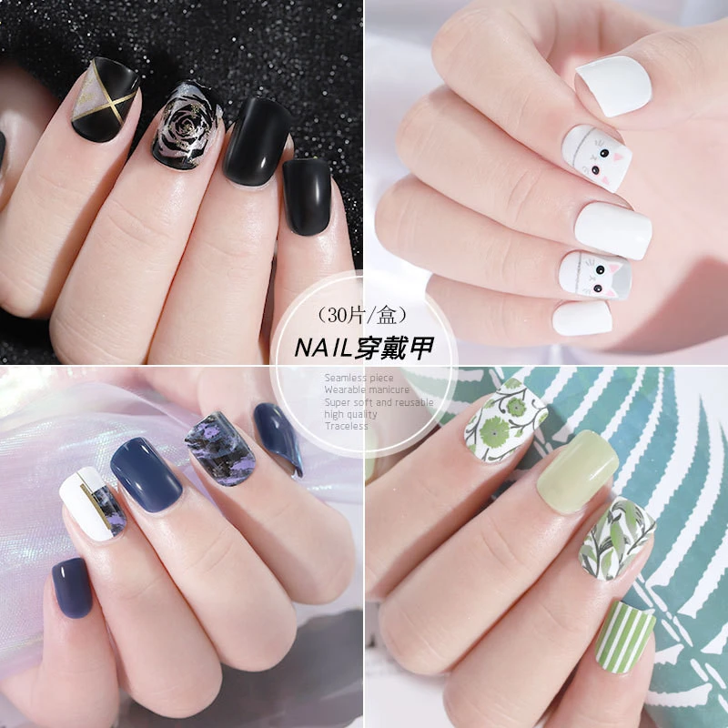 Fast Shipping Wholesale 30pcs press on nails pure color artificial fingernails customiezd design false nails long fake nails set