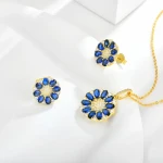 Fine Female Jewellery Set 925 Sterling Silver Flower Blue Zirconia American Jewelry Sets Flower Jewelry Sets