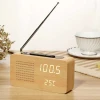 FM Radio Bamboo LED Electronic Display with LED Clock Desktop Micro Portable Radio Home Radio Mini Temperature Display