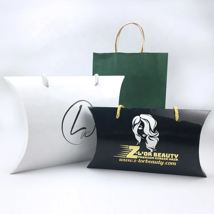 Free Shipping Luxury Custom Paper Pillow Box Extension Hair Packaging With Satin
