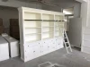 French provincial White three bay bookcase with ladder