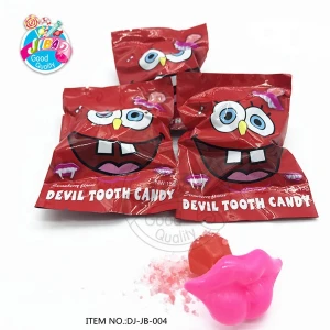 funny devil tooth toy fruit flavor lollipop hard candy sweets with popping candy