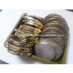 Golden Trim Rose Quartz Coaster Drink Cup Mat Wholesale Pink Rose Quartz Coasters For Table