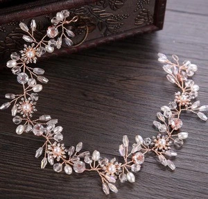Gorgeous Rose Gold Wired Rhinestones Crystals Pearls Flower Wedding Headband Bridesmaid Bridal Hair Vine Hair Accessories