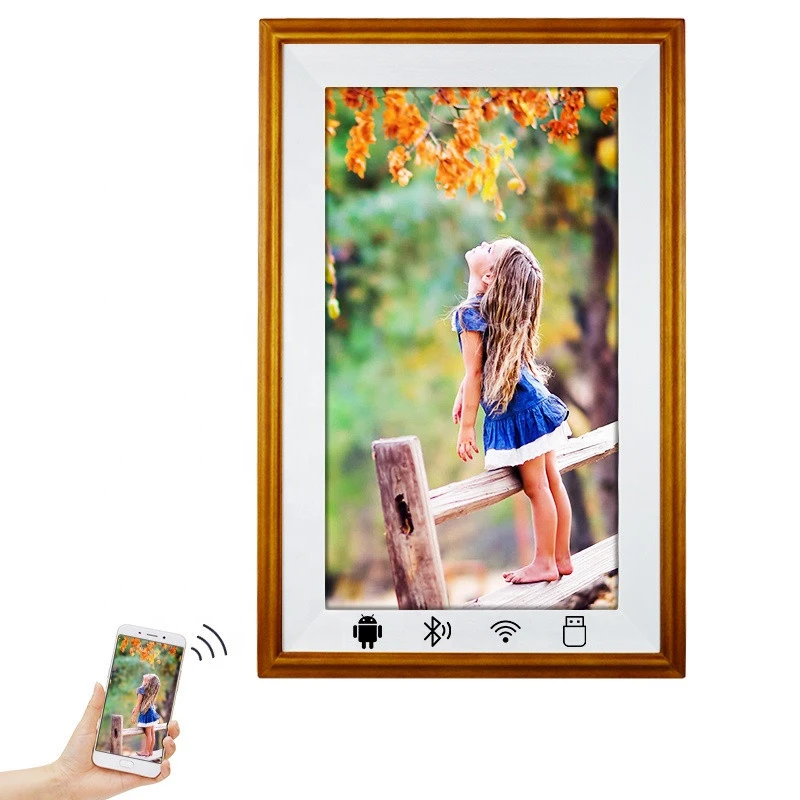 GreatLH home decoration accessories wooden LCD digital photo frame with video loop 21.5 inch