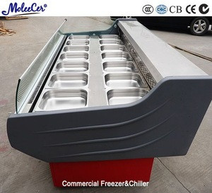 Green&amp;Health 2 meters meat/seafood display refrigerator, hot food warmer showcase with front flip glass door for sale