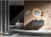 Grey color Elegant One-piece artificial basin functional wall mounted Mirror vanity stainless steel cabinet