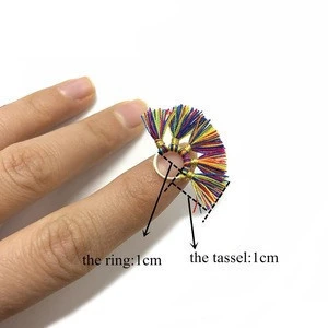 GUFEATHER  Colorful Mini Tassel Cotton Tassel Fringe With Golden Ring