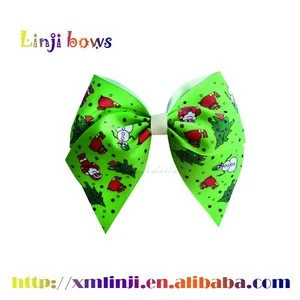 Hair bow for kids and girl hairgrip christmas decoration printed ribbon