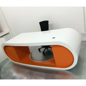 High gloss white and orange color acrylic solid surface office eco desk