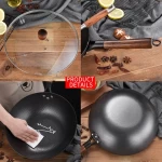 High quality 32/34cm black steel iron steel wok with wooden handle