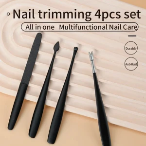 High Quality Black Coating Pedicure Manicure Care Cleaner Nail Cuticle Pushers Kit For Nail Trimmer