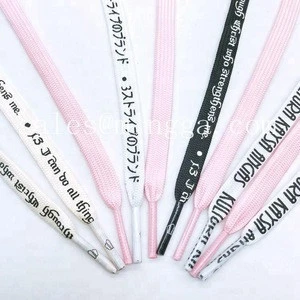 high quality cheap flat polyester shoelace,custom printed shoe lace with plastic tips