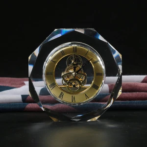 High quality octagonal K9 crystal table clock custom logo for home decoration