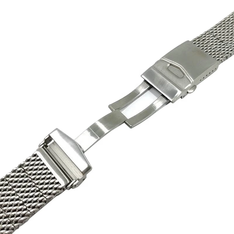High-quality stainless steel removable adjustable men 22mm quick-release shark mesh watch band strap with solid deployment clasp